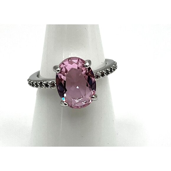 Ring Bomb Party Ring, NWOT, size 7, pink stone silver color band - Picture 3 of 7